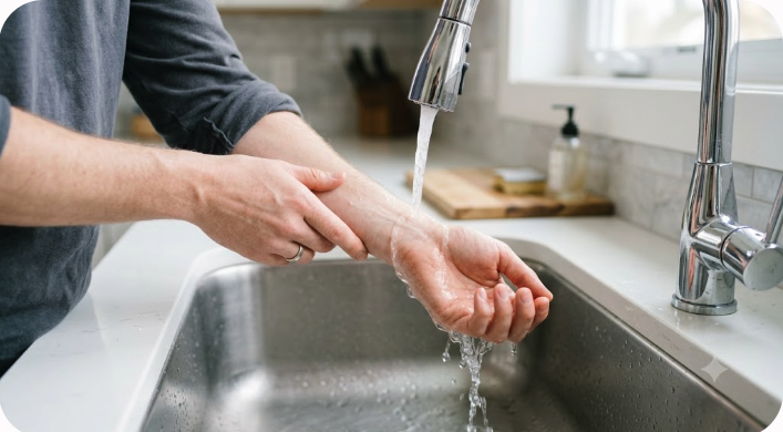 やけどの正しい応急処置｜「流水10〜20分」が9割・NG処置と病院に行く基準【低温やけど・子ども対応も】
